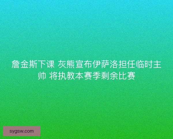 詹金斯下课 灰熊宣布伊萨洛担任临时主帅 将执教本赛季剩余比赛