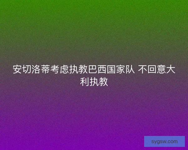 安切洛蒂考虑执教巴西国家队 不回意大利执教 安切洛蒂考虑执教巴西国家队 不回意大利执教
